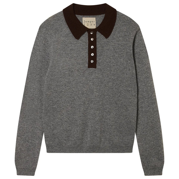 Jumper 1234~Contrast polo cashmere sweater