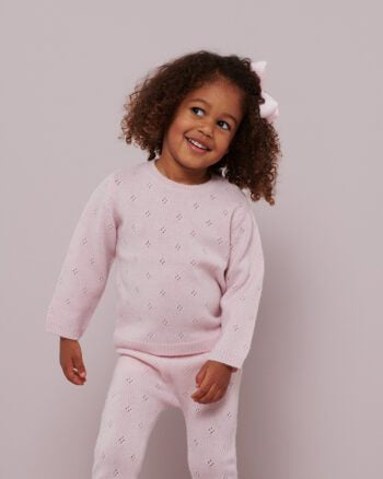 MILLEDEUX~ Cashmere crew neck pointelle sweater(sizes 4-8y)