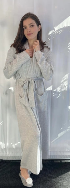 ARLOTTA CASHMERE~ Long wrap robe with twisted collar and sleeve