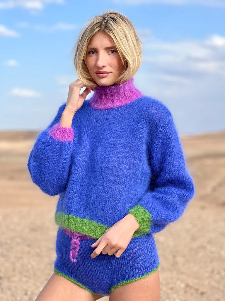 ROSE CARMINE~ Hi Neck color block sweater in 3 colors