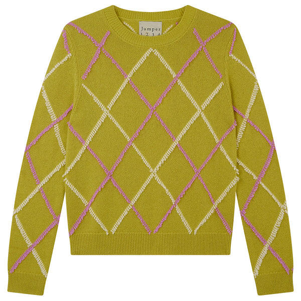 JUMPER1234~ Cashmere wool argyle outline crew