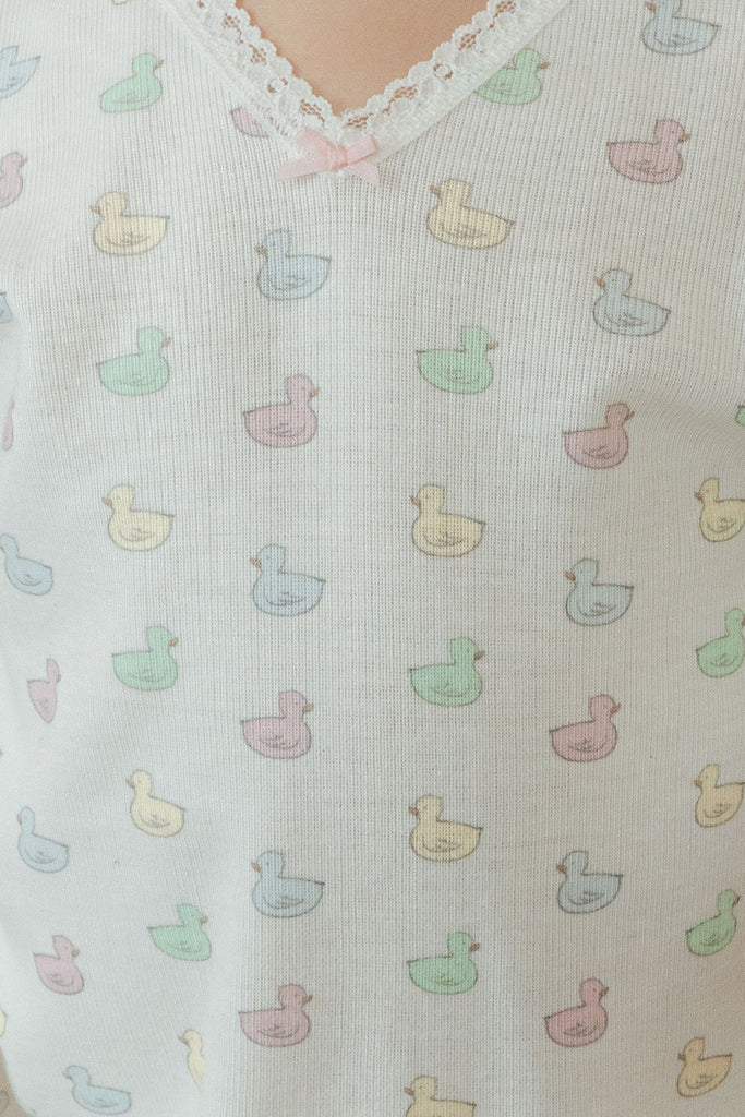 Girls Victoria V-Neck Long Sleeve Gown - Girl Duckie Print