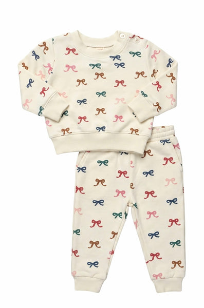 PINK CHICKEN -COOP~ a baby Jax jogger set tiny bows