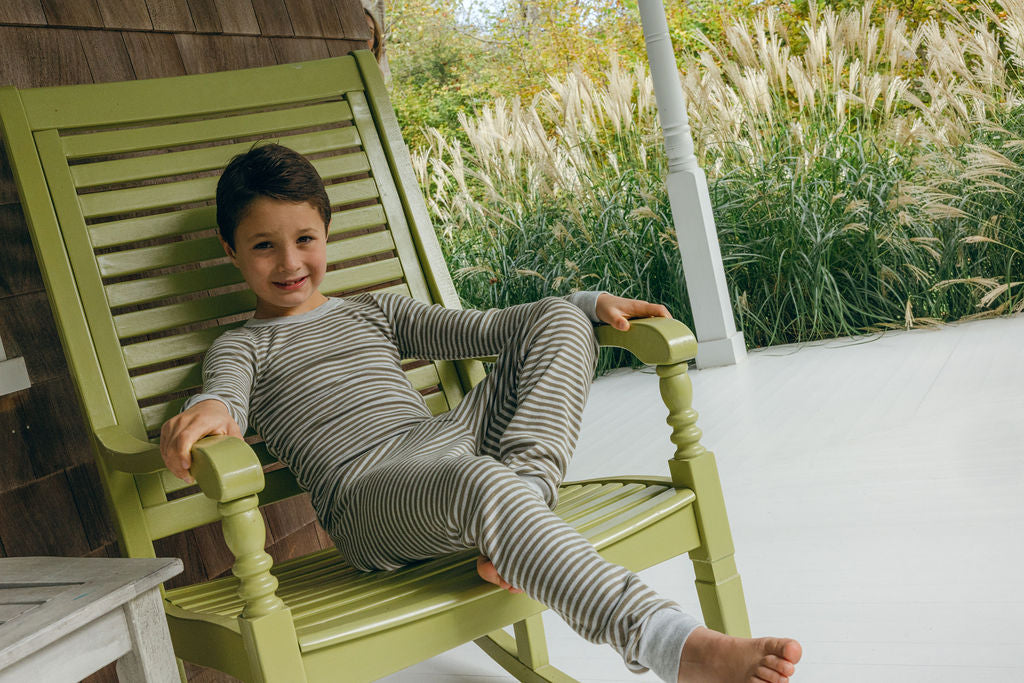 Polkadot BOYS & BABY SET Crew LS & Pant - Loden/Heather Grey Sailor Stripe