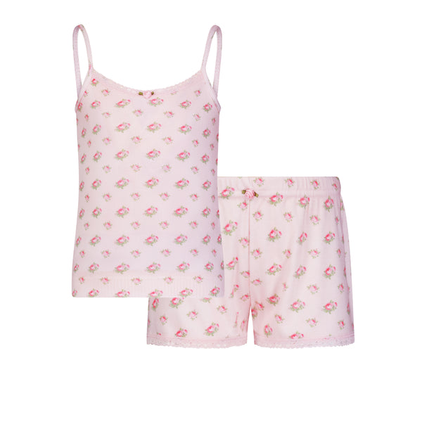 Girls Brette Classic Cami & Cece Short Set - Pink Vintage Ditsy Rose Print