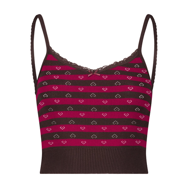 Polkadot LIZ CROP CAMI - STRIPE Hearts Pointelle Brown/Mulberry