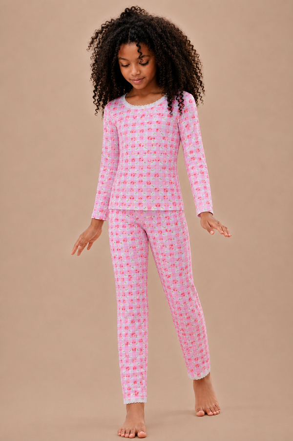 Polkadot Girls Classic Set Crew LS & Pant - Cherry Gingham Print