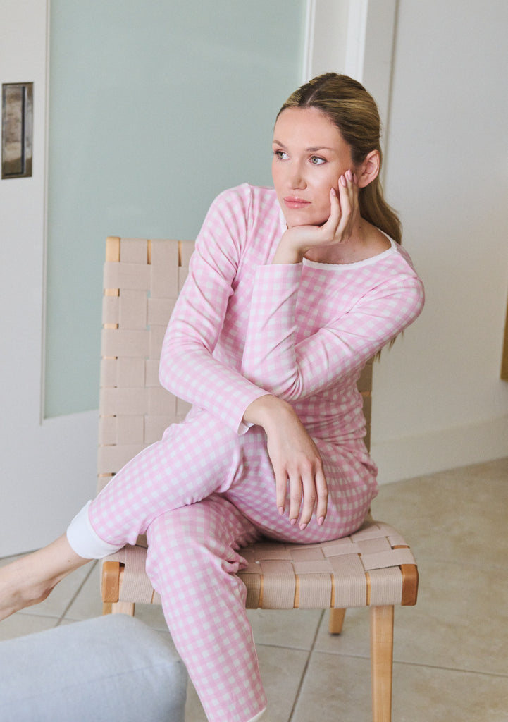 Sarah Classic Hi-Rise Jogger - Pink Large Gingham Print