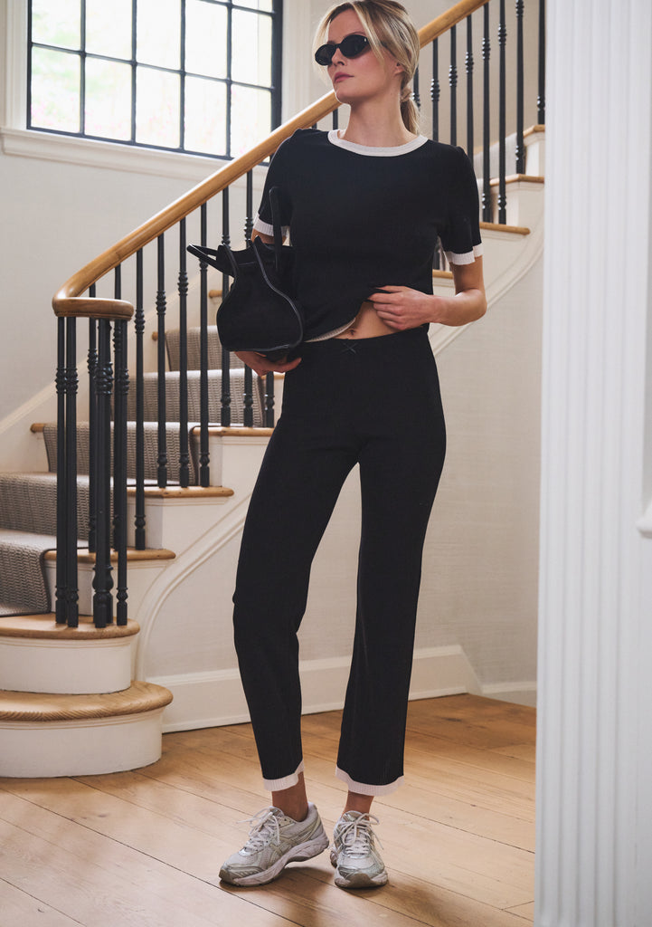 Polkadot NAN SLOUCHY TEE - Black Rib Knit w Ivory