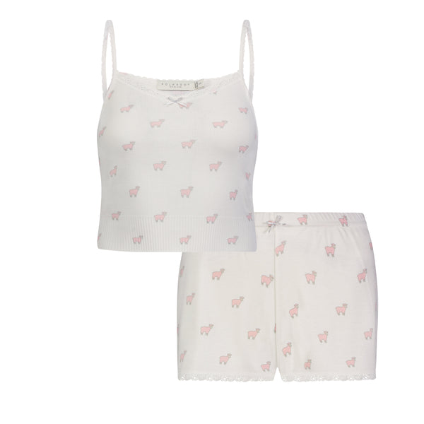 Polkadot SET Liz Crop Cami & Long Short - Pink Sheep Print
