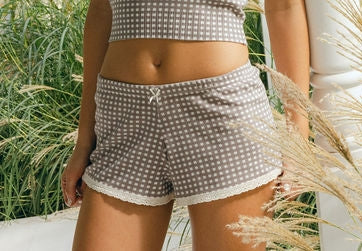 Polkadot SHORT Mid Rise - Brown Gingham Print