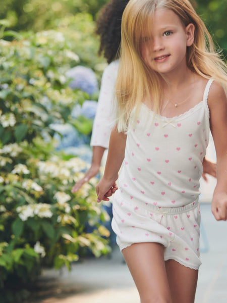 Girls Brette Classic Cami & Cece Short Set - Pink Hearts Print