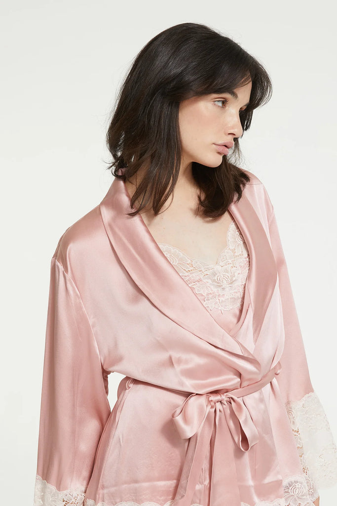 GINIA~ Silk lace trim robe