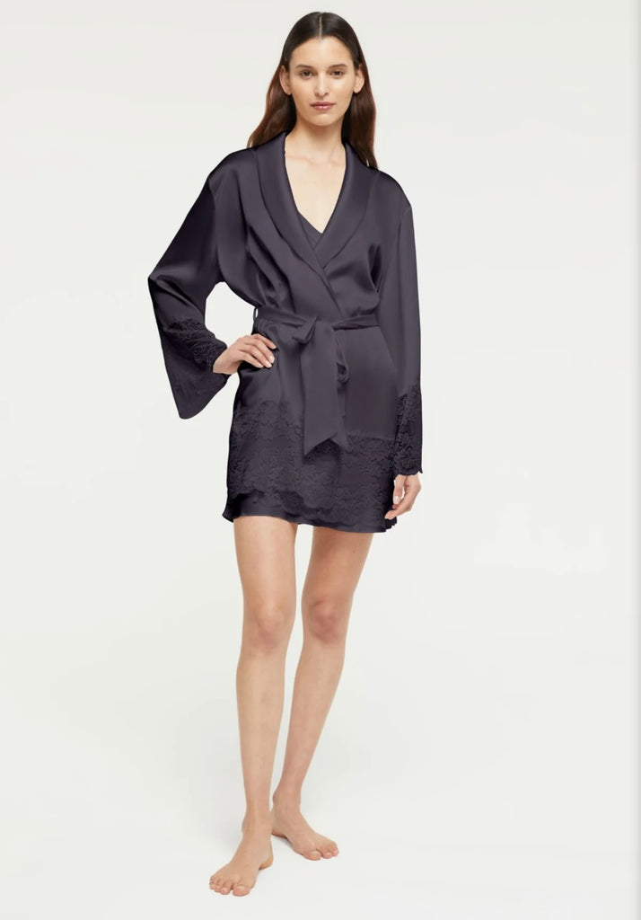 GINIA~ Silk lace trim robe