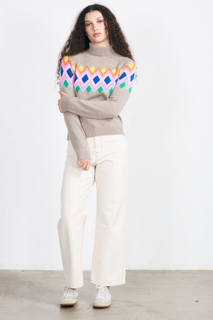 JUMPER 1234~ Bright Fairisle roll collar