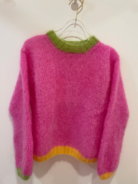 ROSE CARMINE~ Crew Sweater O colorblock tricolor in 3 colors