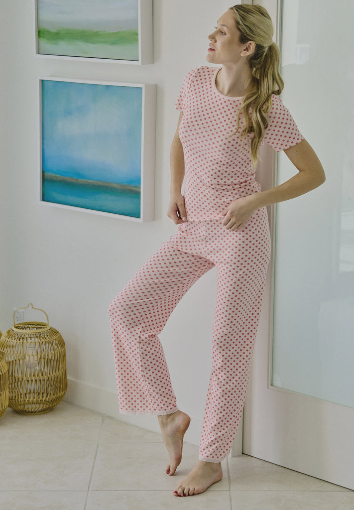 Natalie Classic Hi-Rise Pant - Red Large Dot Print