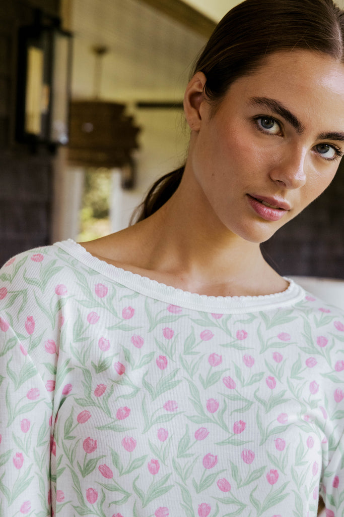 Rachel Classic Slouchy Long Sleeve Tee - Tulip Print