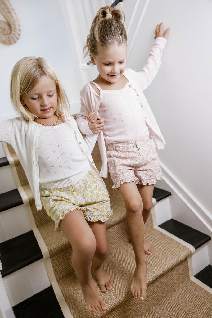 Polkadot Girls Lottie Set Cardigan & Cami - Ivory Hearts Pointelle