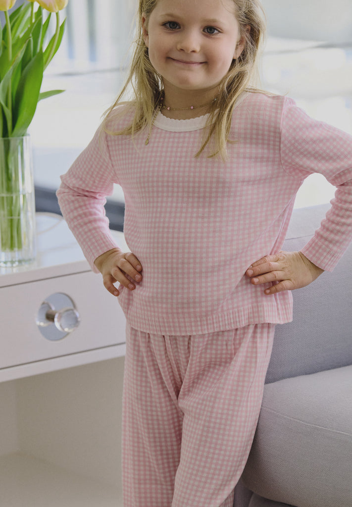 Girls & Baby Vivi Classic Long Sleeve Tee & Nina Pant Set - Pink Gingham Print
