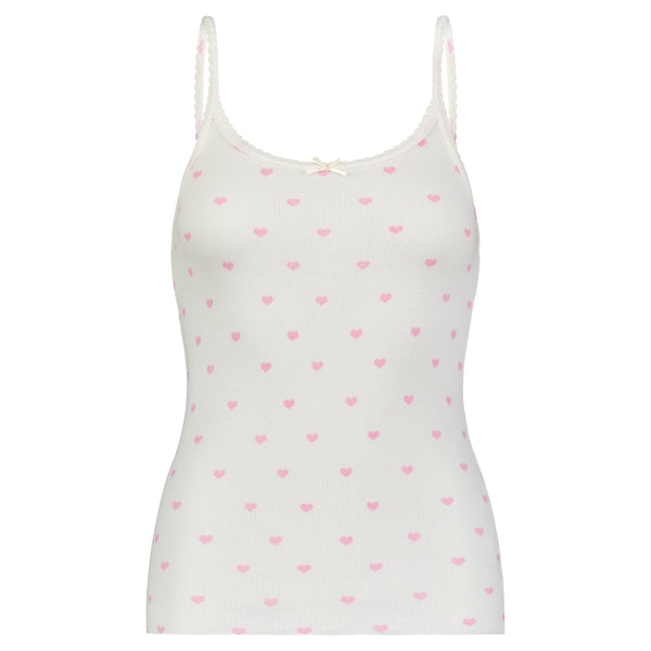 Polkadot Pink Hearts Print SCOOP CAMISOLE w Scallop