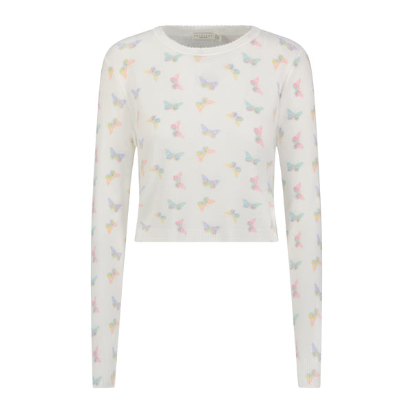 Polkadot BUTTERFLY Print NELL CROP SLOUCHY Crew LS