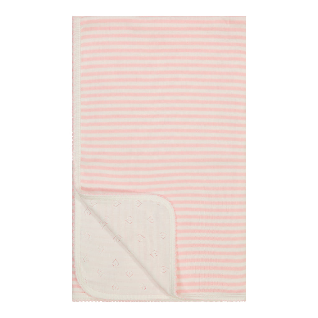 Polkadot BABY BLANKET Pink Sailor Stripe /Cream Hearts Pointelle