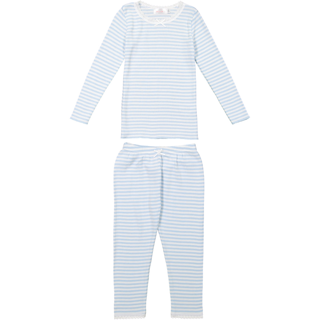 Polkadot GIRLS OCEAN BLUE Sailor Stripe PJ CREW LS w Lace