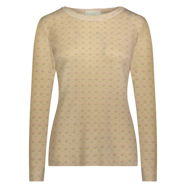 Polkadot TAUPE DITSY ROSE Print RACHEL SLOUCHY Crew LS