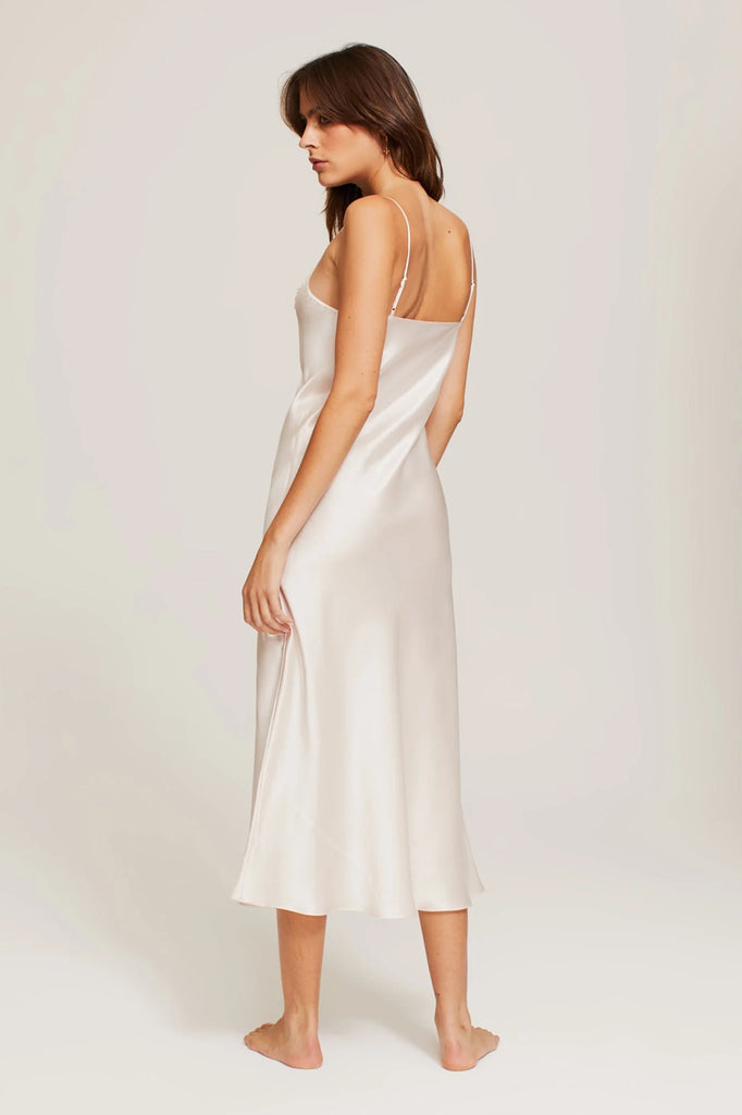 GINIA~ Silk long lace trimmed nightgown