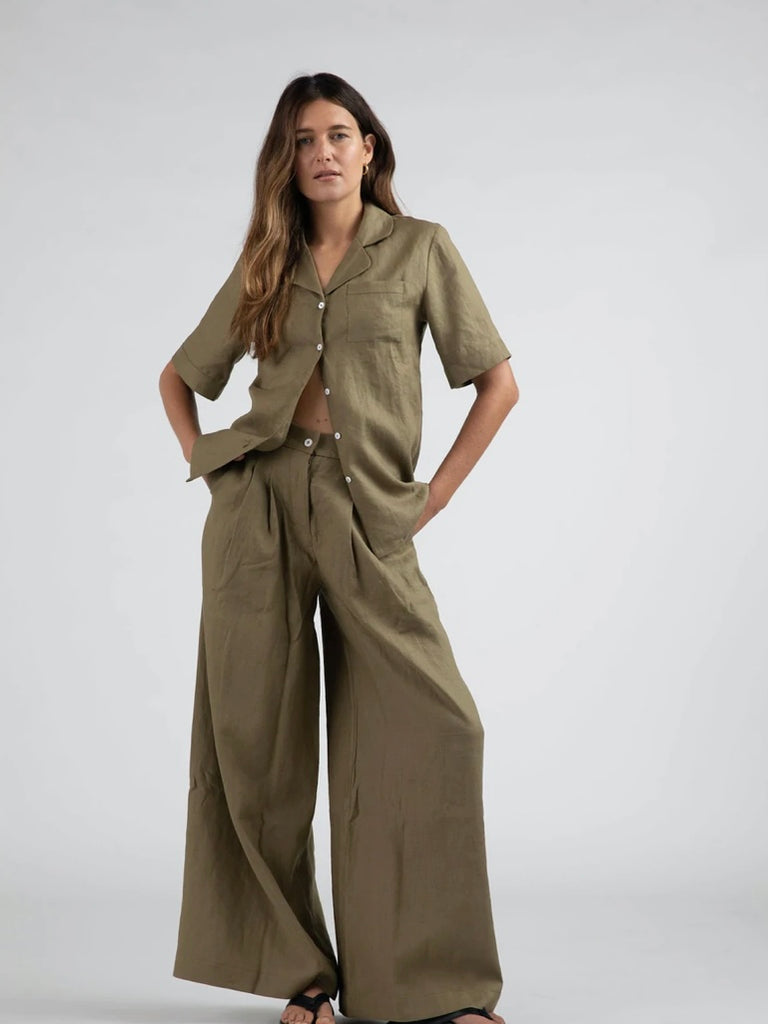 MAISON ESSENTIELE~  2 pc pajama set Core linen short sleeve top